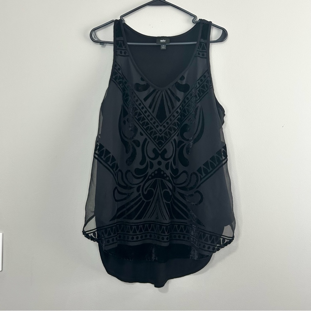 Mossimo Black Sheer Patterned Tank Top